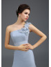 One Shoulder Blue Chiffon Tulle Chic Evening Dress